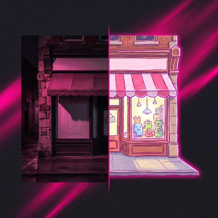 A storefront turned into a cartoon